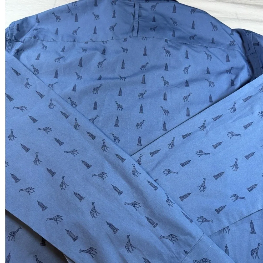 Banana Republic Shirt Mens L Blue Giraffe Empire State Building Slim Fit EUC